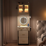 ZUN Small Vanity Desk with Mirror and LED Lights, Makeup Table with Charging Station and drawers and 80178219