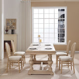 French Country Dining Chairs Set of 2, Upholstered Chairs with Nature Rattan Round Back, Wire W3426P322684