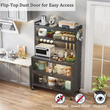 64" Kitchen Pantry Storage Cabinet, 5 Tier Metal Storage Cabinet with Wheels, Transparent Flap Door W3204P300624
