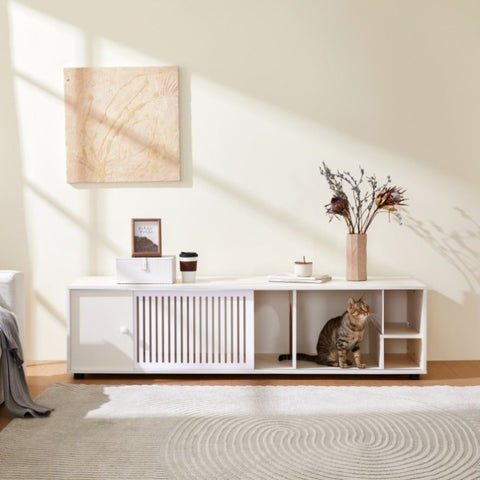 Furniture Style Cat TV Stand With Storage and Removable sliding door N843P254844C