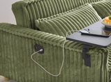 The pull-out push-in green corduroy sofa with dual functions, equipped with a movable tabletop W3371P302294