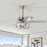 ZUN 52" Crystal Ceiling Fan with 5 Reversible Blades Light Kit and Remote Control, 3-Speed W1592P160446