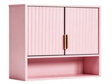 Pink 3-Tier Double-Door Bathroom Wall Cabinet with Melamine-Faced MDF and Slatted Design 19173669