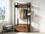 Freestanding Clothes Rack with 2 Drawers and 6 Hooks 82346285