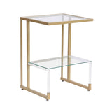 Golden Side Table, 2-Tier Acrylic Glass End Table for Living Room&Bedroom W1071106954
