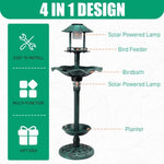 ZUN Outdoor Solar Lighted Pedestal Bird Bath Resin Fountain Decoration with Planter and Feeder, 56446556