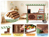 Toddler Wooden Play Food Truck Cart on Wheels, All-in-One Grocery Stand with Storage Cabinet Box, 33919502