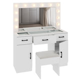 Vanity Desk Set with Large Lighted Mirror Powre Outlet, Glass Top Makeup Vanity with 3 Drawers 65123540