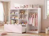 Kids Clothing Rack with Storage Cubes & Rolling Drawer Multifunctional Children Wardrobe Organizer 39559518