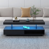 ZUN U-Can LED Coffee Table with Storage, Modern Center Table with 2 Drawers and Display Shelves, Accent WF307038AAB