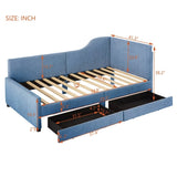 Twin Size L-Shaped Corduroy Daybed,Upholstered Bed Frame with 2 Storage Drawers,Blue N733P171470C