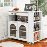 K&K Rolling Kitchen Island With Extended Table, Kitchen island on Wheels with LED Lights,Power WF316018AAW