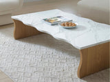 47.24" Whisper of Waves Modern Coffee Table, White Faux Marble Table Top w/ Solid Wood Veneered W2664P346444