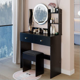 17" Round LED Mirror Vanity Table Soft Cushion Stool Set, Large Mirror, Touch Switch, 3 colors, W3258P311350