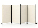 4 Panel Folding Rolling Room Divider with Lockable Universal Wheels, Non-See-Through Polyester 70695982