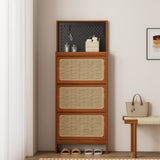 ZUN Rattan Shoe Cabinet for Entryway, Free Standing Shoe Rack with 3 Flip Drawers & Black Pegboard, W1801P172870