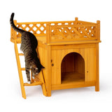 ZUN 2-Story Wooden Feral Cat House Dog House for Outdoor and Indoor, Pet House with Stairs, Yellow 64064816