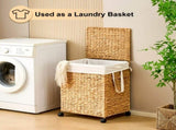 Laundry Hamper with Lid and Wheels, Woven Natural Water Hyacinth Rolling Laundry Hamper 43641867