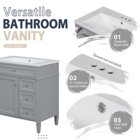 ZUN 30'' Bathroom Vanity with Top Sink, Modern Bathroom Storage Cabinet with 2 Drawers and a Tip-out 11530791