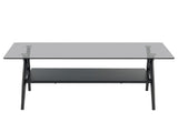 Rectangle Coffee Table with Tempered Glass top and Black MDF Shelf, Modern Table for Living Room, W241142567