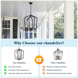 4-Light Farmhouse Kitchen Chandeliers, Matte Black and Sliver Vintage Rustic Cage Light Fixture W1592P209924