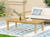 Outdoor Acacia Wood Rectangular Patio Coffee Table, Sturdy Slatted Side Table for Porch, Garden, 70336.00
