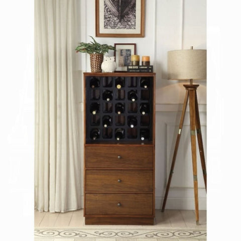 ZUN Walnut Wine Cabinet with 3 Drawer B062P209332