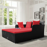 Red Outdoor Rattan Daybed with Upholstered Cushions 48768707