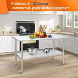 Stainless Steel 24 x 60 Inches Metal Prep with wheels Adjustable Undershelf, Stainless W1192P340898
