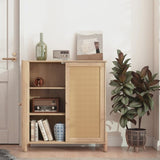 Mid-Century Modern Storage Cabinet with Woven Rattan Doors & Adjustable Shelves - Perfect for Living 09074771