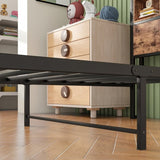 Twin Size Bed Frame with Storage Headboard, Metal Platform Bed with Charging Station, Bookcase W840P192226