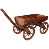 ZUN Wood Wagon Flower Planter Pot Stand W/Wheels Home Garden Outdoor Decor W465P180333