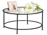 2 Layers 5mm Thick Tempered Glass Countertops Round Wrought Iron Coffee Table Black 78826240