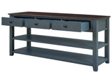 Retro Design Console Table with Two Open Shelves, Pine Solid Wood Frame and Legs for Living Room 50405748