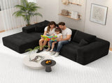 Black Modular Corduroy Sectional Sofa with Chaise Lounge, All-Foam Deep Seat Couch, Soft Wide-Wale 17630337