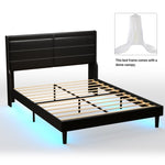 ZUN Queen PU Leather Upholstered Bed Frame with Lights,Platform Bed Frame with Stitched Wing-Backed W69167506