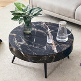 ZUN 31.5" Black Marble-Patterned MDF Round Coffee Table with black Metal Legs.Adjustable Feet,Coffee W1151P205777