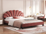 Full Size Upholstered Platform Bed with Flower Pattern Velvet Headboard, Bean Paste Red 33221506