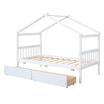 ZUN Twin Size Wooden House Bed with Drawers, White 34860555