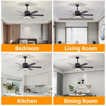 ZUN 52 Inch Indoor Modern LED Ceiling Fan with Light and Remote Control, 6 Blades , W1592123216