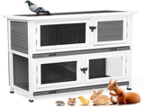 2 Story Solid Wood Rabbit Hutch Bunny Cage with 2 Large Main Rooms, Indoor Outdoor Rabbit House 48194609