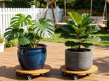 Set of 2 Natural Finish Wooden Plant Pot Mover, Portable Round Plant Stand with 4 Wheels, Sturdy 06893761