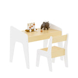 Kids Table Set with One Chair, Wooden Children Study Table, 2-8 Age Kids Funiture , WhiteNatural 21323294