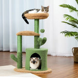 ZUN Cactus Cat Tree Cat Tower with Warmy Condo, Plush Perches, Sisal Scratching Post and Fluffy Balls 97073678