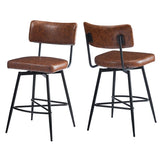 ZUN 26''Retro Swivel Counter Stools Set of 2,Brown Counter Stools with iron Frame,PU Sponge N780P199991B