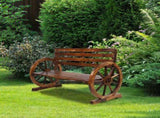 Rustic 2-Person Wooden Wagon Wheel Bench with Slatted Seat and Backrest, Brown 31232953