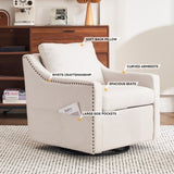011-Linen Fabric 360&deg Swivel Accent Chair with Upholstered,One Back Pillow,Armrest with Rivets W527P190828