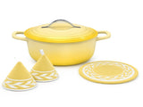 Stainless steel handle, 7.5QT, 7.1L round enamel pot, yellow gradient, includes gloves and 52174694