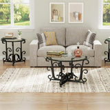 3-Piece Coffee Table Set, Tempered Glass Surface with Sturdy Metal Frame - Modern Living Room Sets T2398P354182