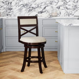 24" Counter Height X-Back Swivel Stool, Espresso Finish, Beige Fabric Seat B04660712